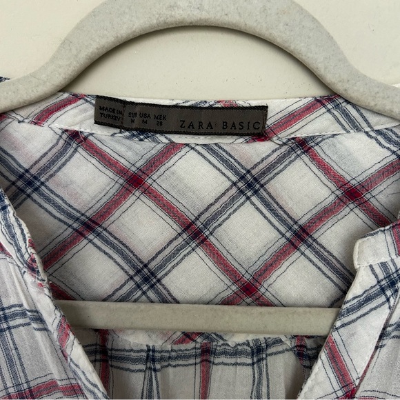 Zara Red Blue White Plaid Buttons Women's Tunic. Size Medium - Picture 4 of 8